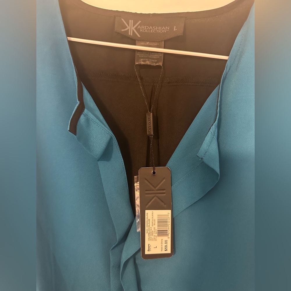 Kardashian Kollection Blue Buttoned Long Sleeve Blouse - Picture 2 of 2